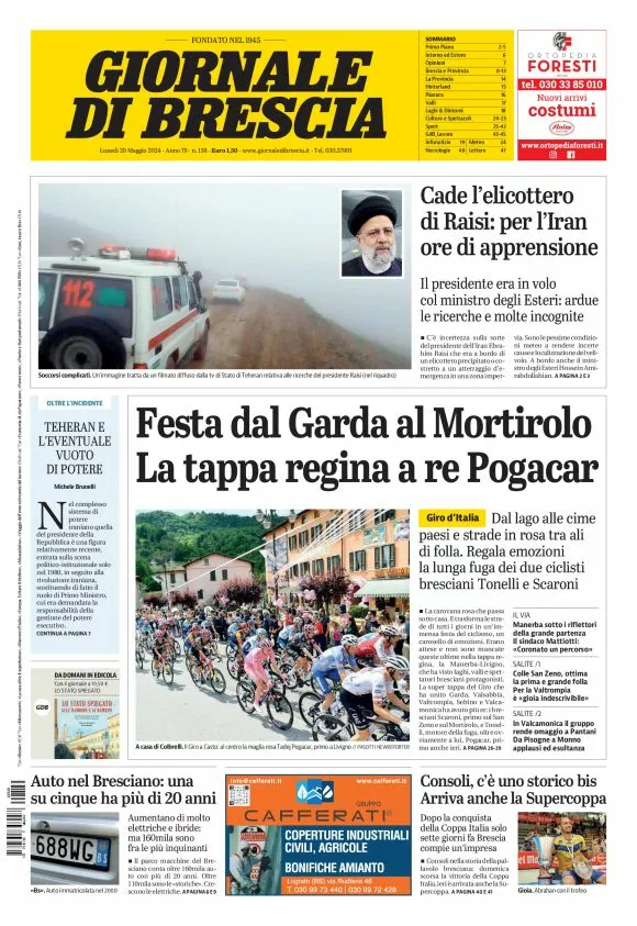 Prima-pagina-giornale di brescia-oggi-edizione-del-2024-05-20